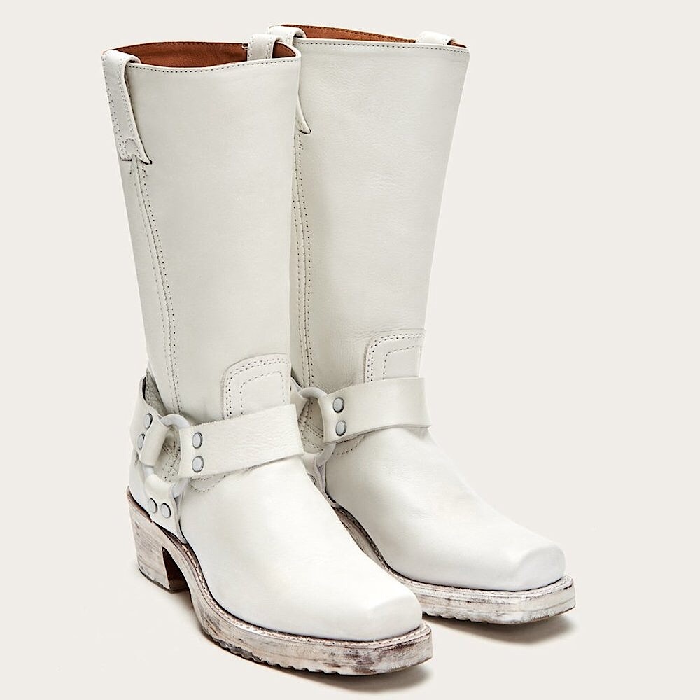 Frye Harness 12R White Distressed Biker Calf Boots - Picture 2 of 16